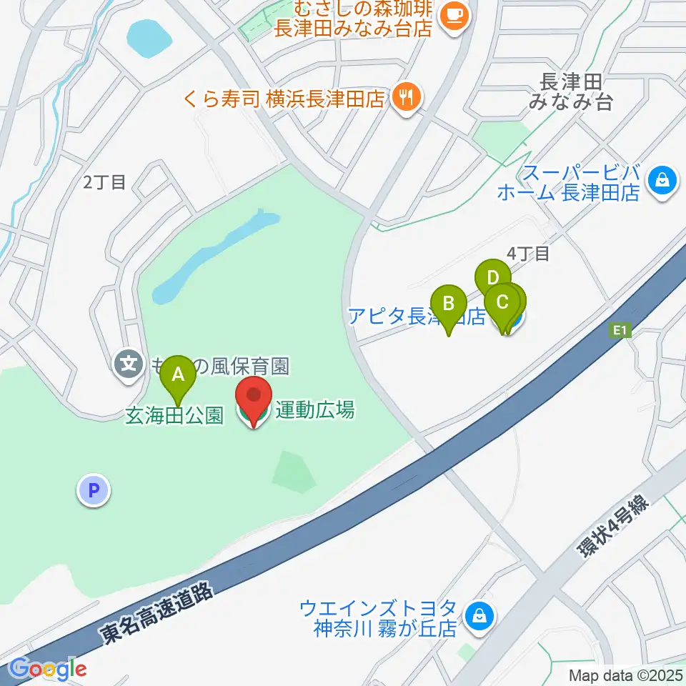 玄海田公園運動広場周辺のファミレス・ファーストフード一覧地図