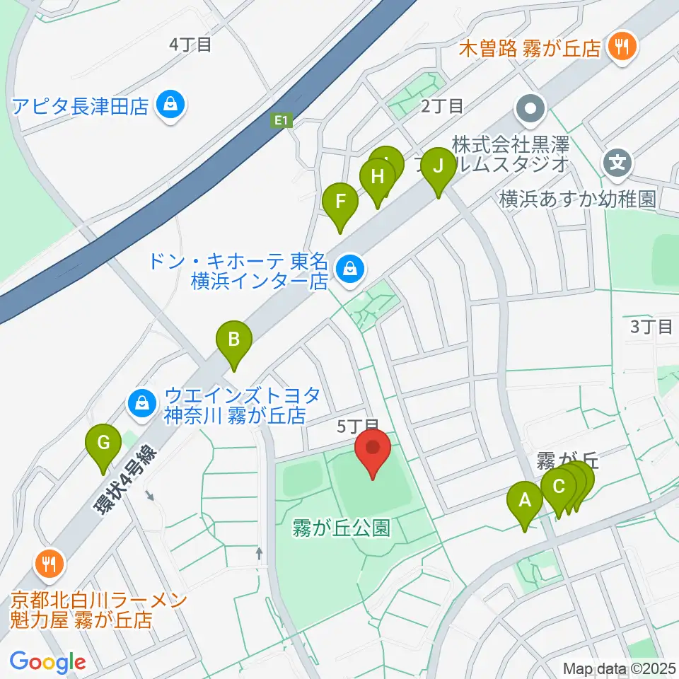 霧が丘公園グラウンド周辺のファミレス・ファーストフード一覧地図