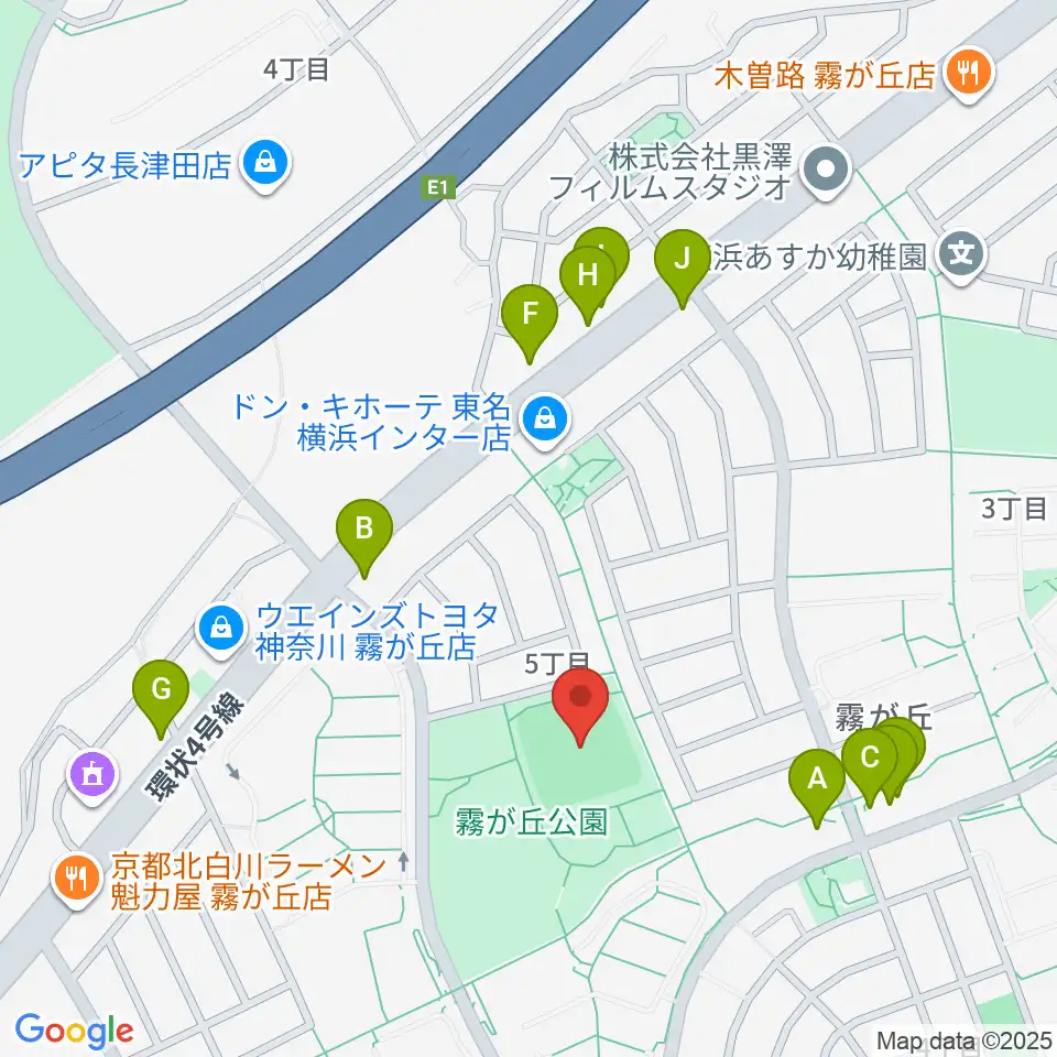 霧が丘公園グラウンド周辺のファミレス・ファーストフード一覧地図