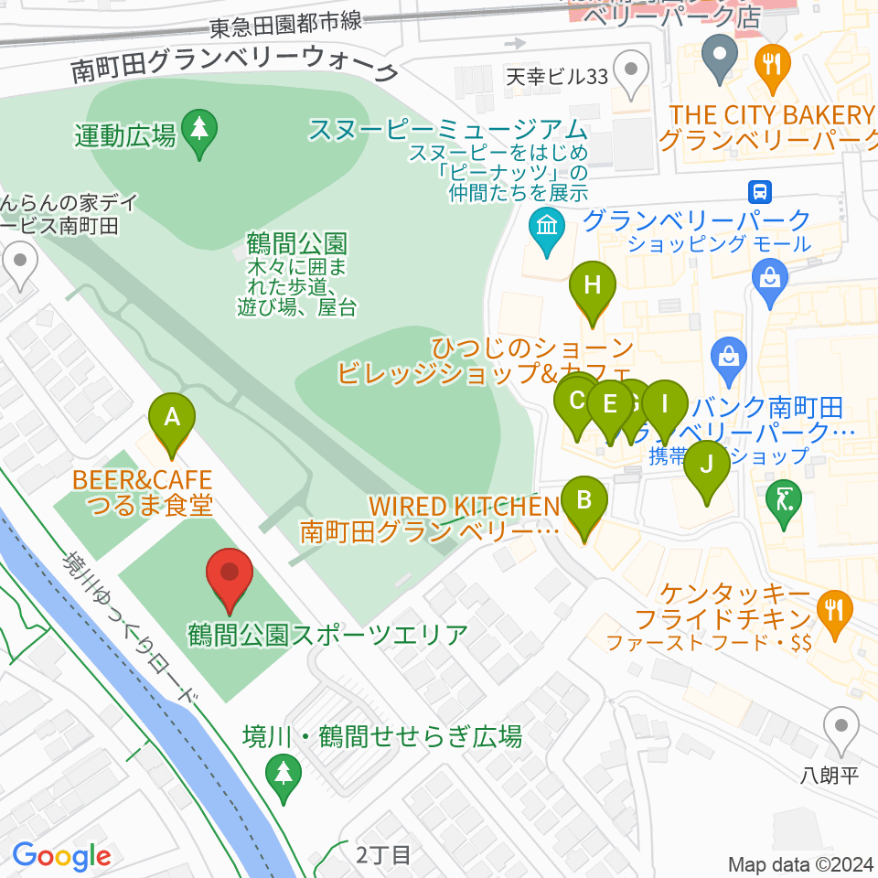鶴間公園グラウンド周辺のファミレス・ファーストフード一覧地図