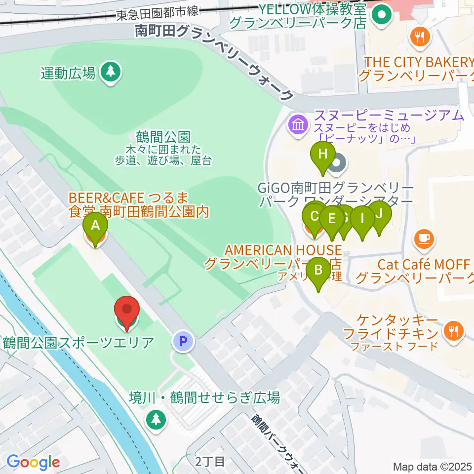 鶴間公園グラウンド周辺のファミレス・ファーストフード一覧地図