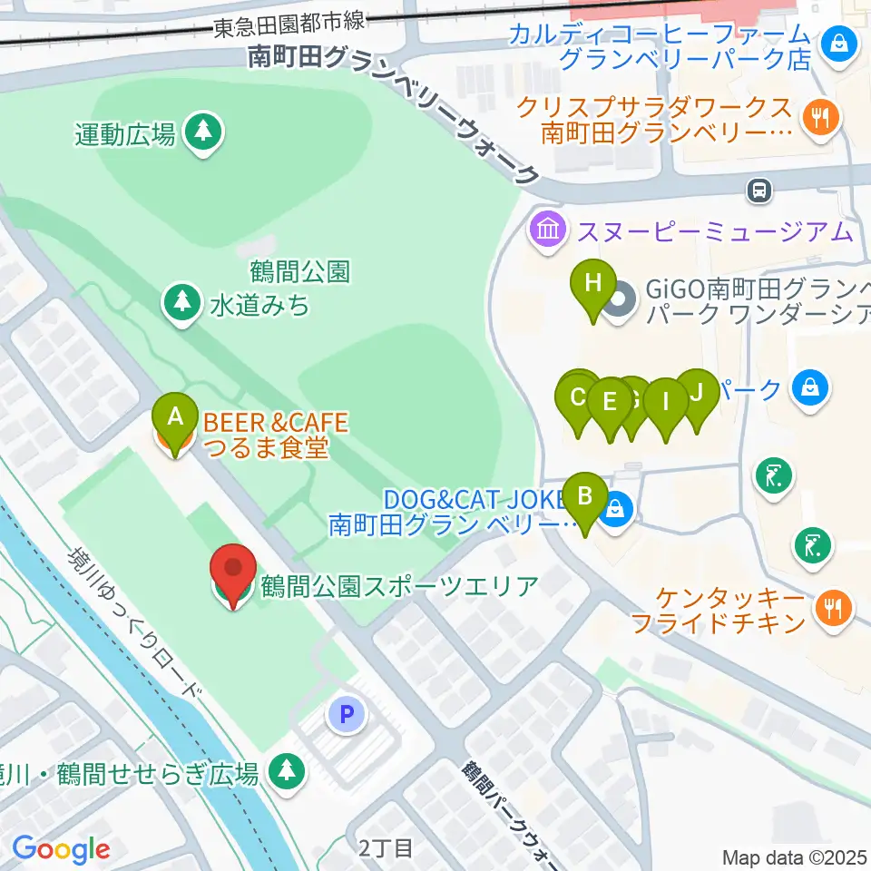 鶴間公園グラウンド周辺のファミレス・ファーストフード一覧地図