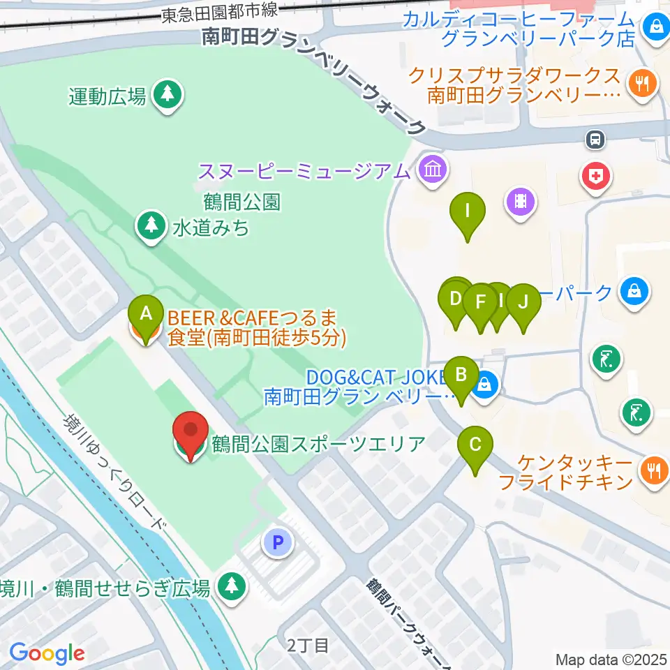 鶴間公園グラウンド周辺のファミレス・ファーストフード一覧地図