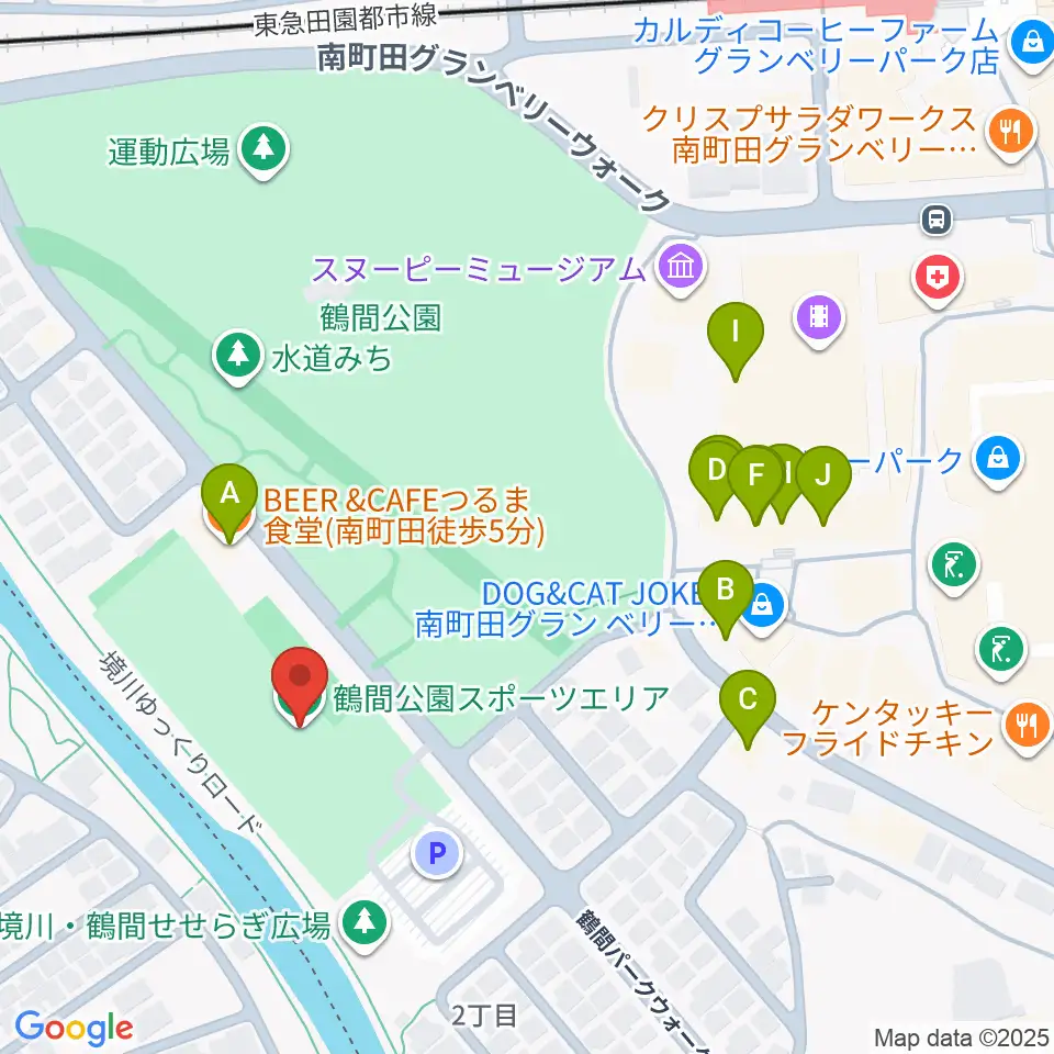 鶴間公園グラウンド周辺のファミレス・ファーストフード一覧地図