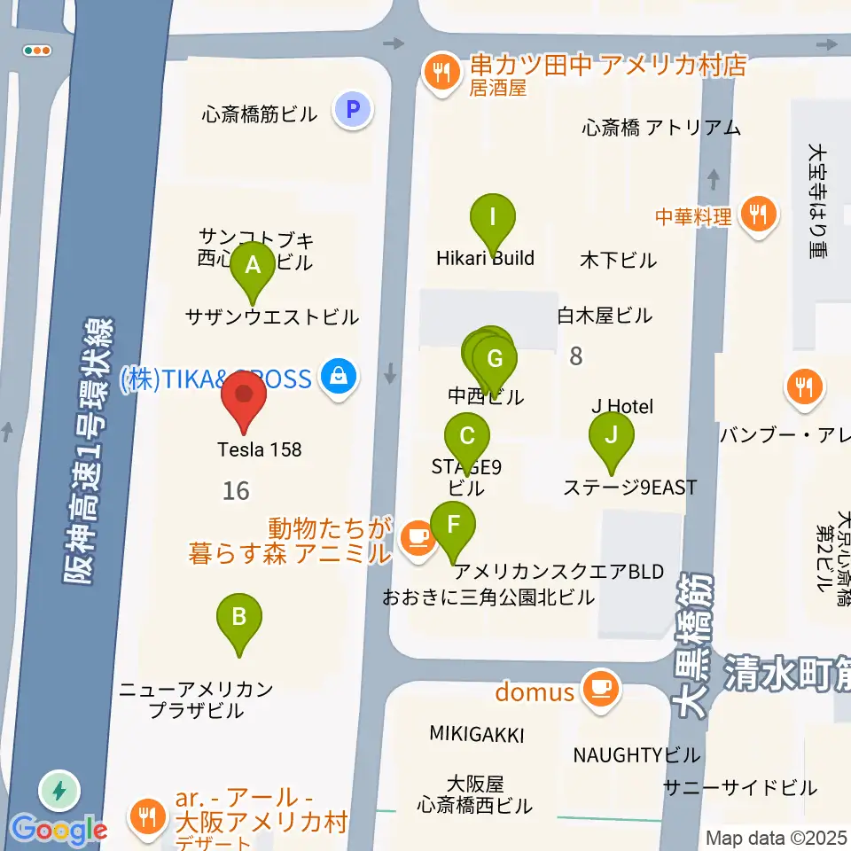 ベースオントップ アメ村店周辺のファミレス・ファーストフード一覧地図