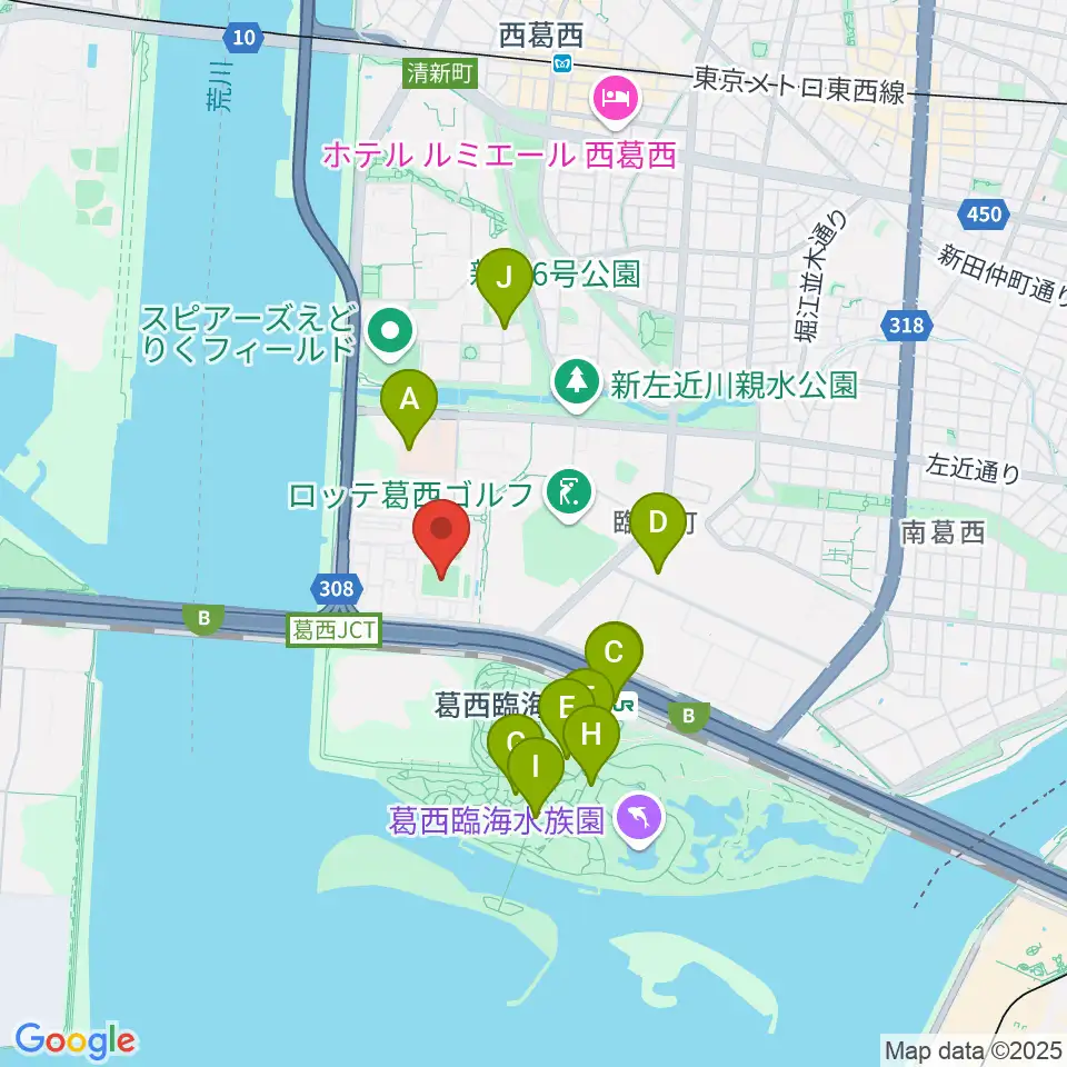 江戸川区臨海球技場野球場周辺のファミレス・ファーストフード一覧地図
