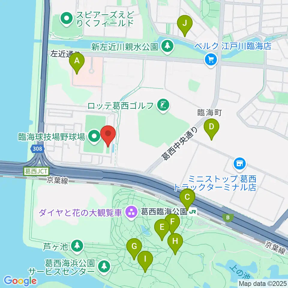 江戸川区臨海球技場フットサルコート周辺のファミレス・ファーストフード一覧地図