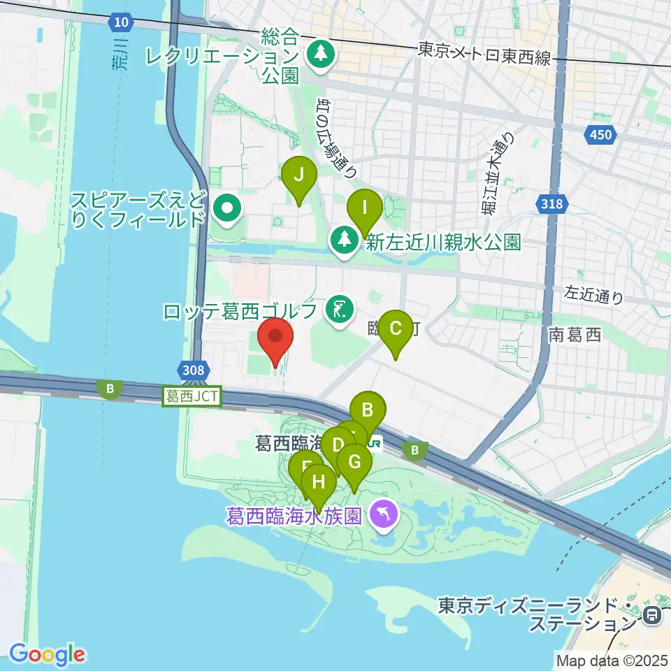 江戸川区臨海球技場フットサルコート周辺のファミレス・ファーストフード一覧地図