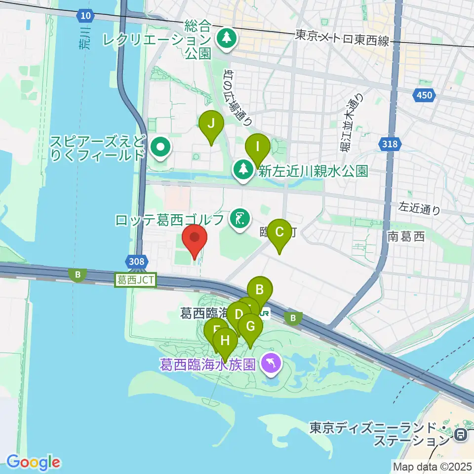 江戸川区臨海球技場フットサルコート周辺のファミレス・ファーストフード一覧地図