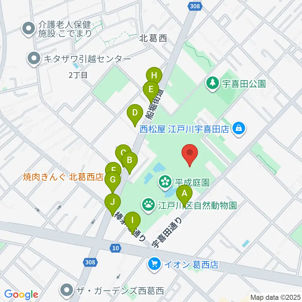 宇喜田公園スポーツ広場周辺のファミレス・ファーストフード一覧地図