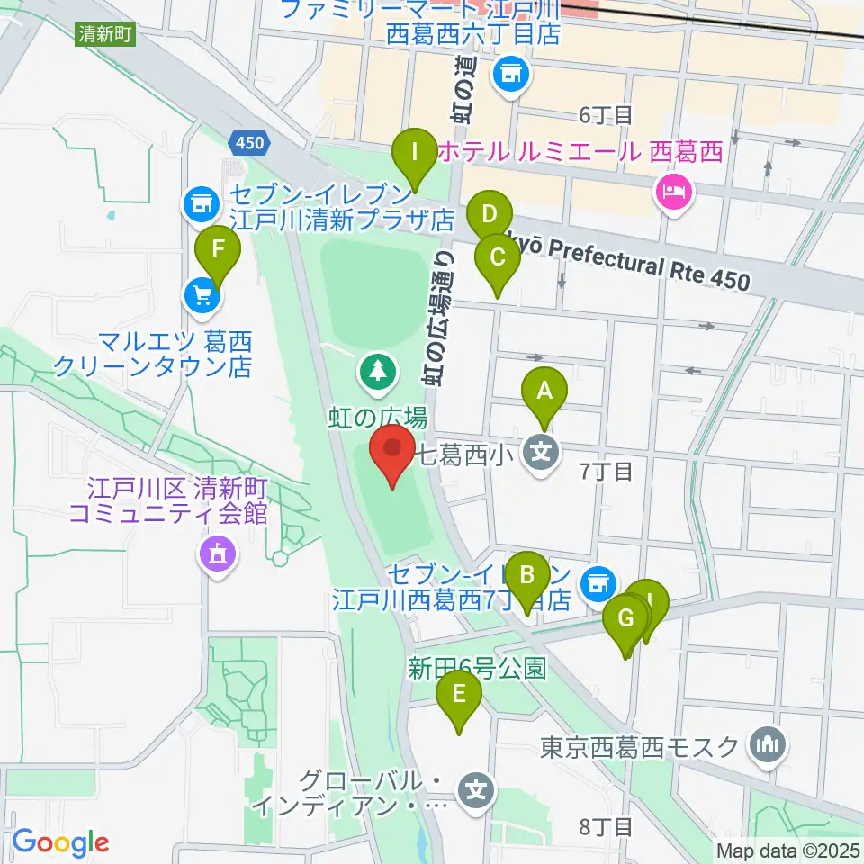 西葛西少年野球広場周辺のファミレス・ファーストフード一覧地図
