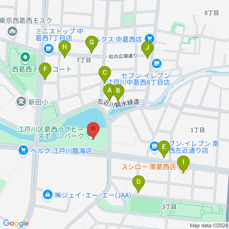 葛西ラグビースポーツパーク周辺のファミレス・ファーストフード一覧地図