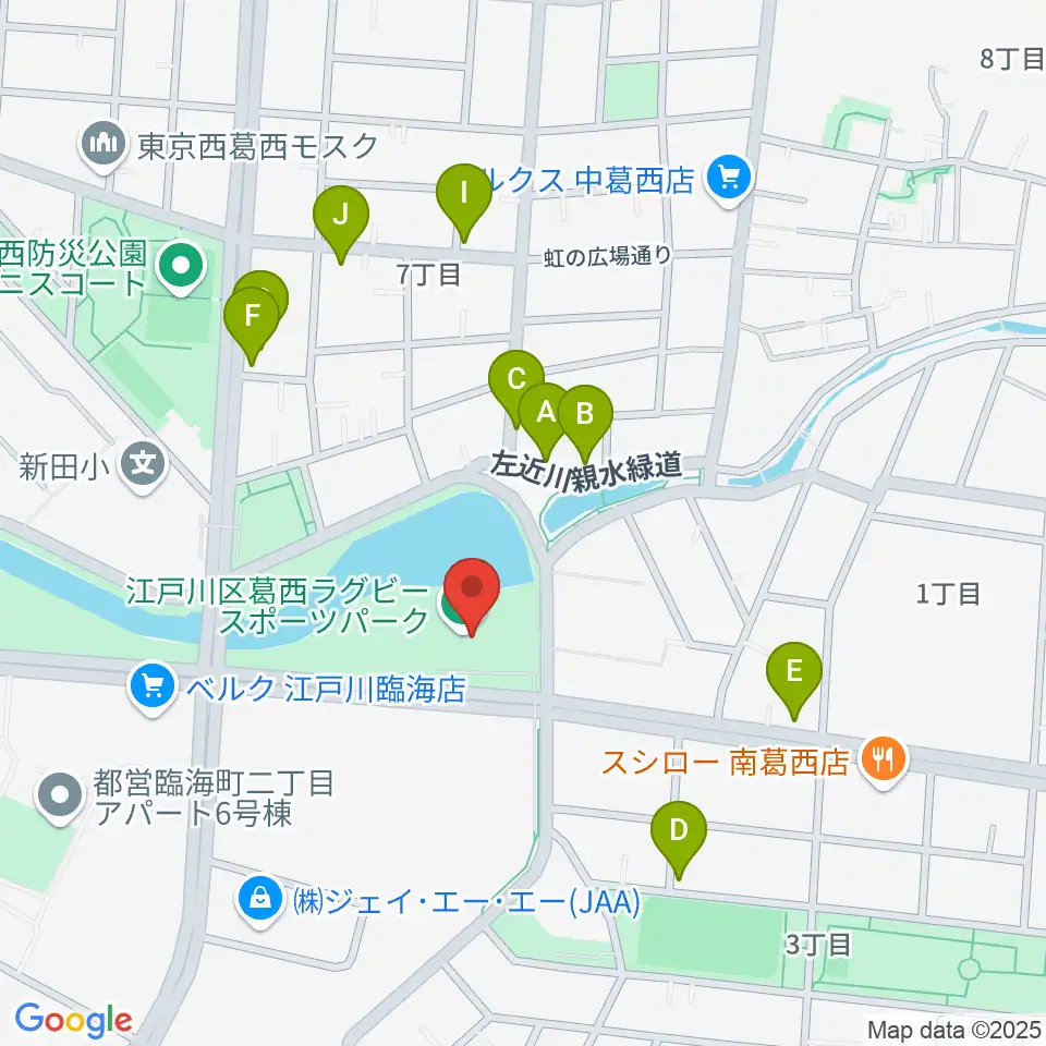 葛西ラグビースポーツパーク周辺のファミレス・ファーストフード一覧地図