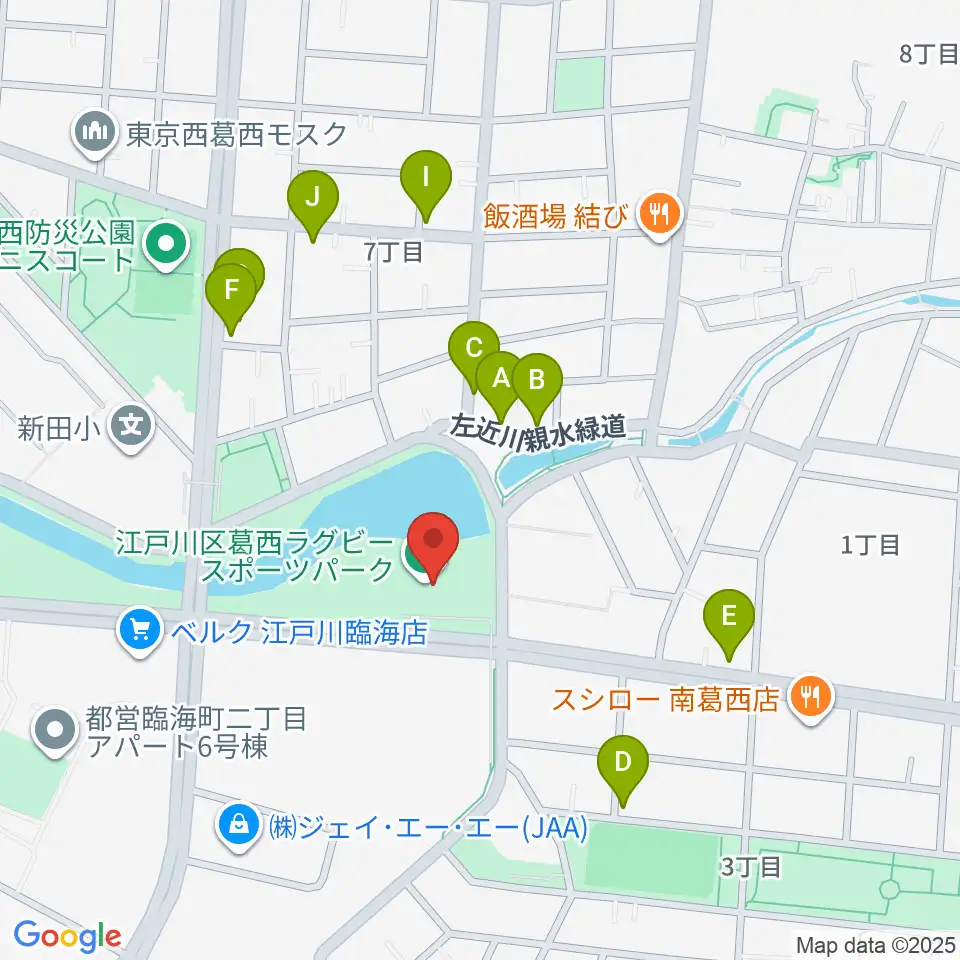 葛西ラグビースポーツパーク周辺のファミレス・ファーストフード一覧地図