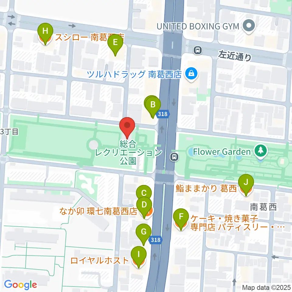 江戸川区総合レクリエーション公園相撲場周辺のファミレス・ファーストフード一覧地図