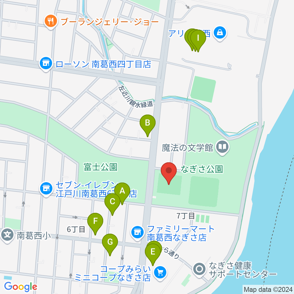 なぎさ公園スポーツ広場周辺のファミレス・ファーストフード一覧地図