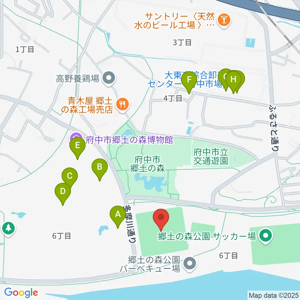 郷土の森第一野球場周辺のファミレス・ファーストフード一覧地図
