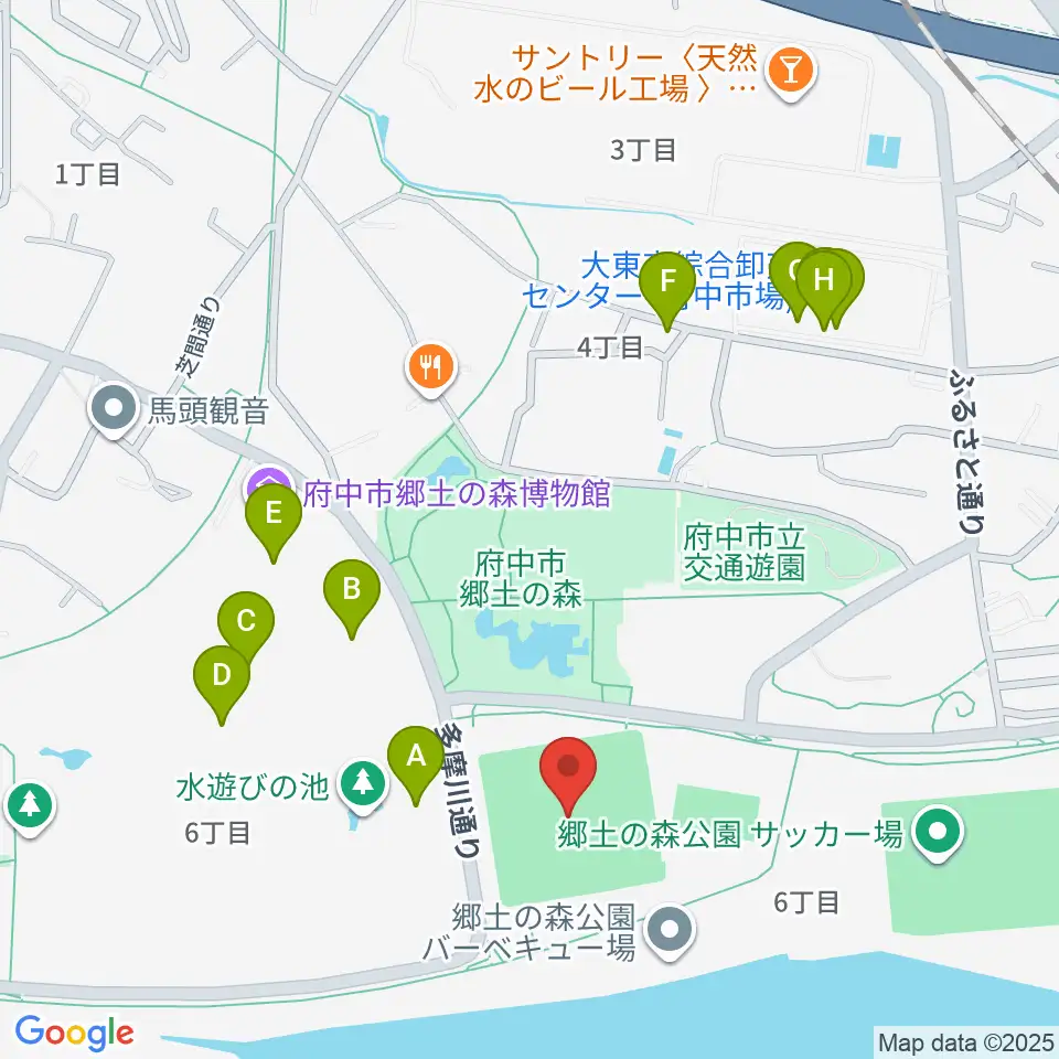 郷土の森第一野球場周辺のファミレス・ファーストフード一覧地図