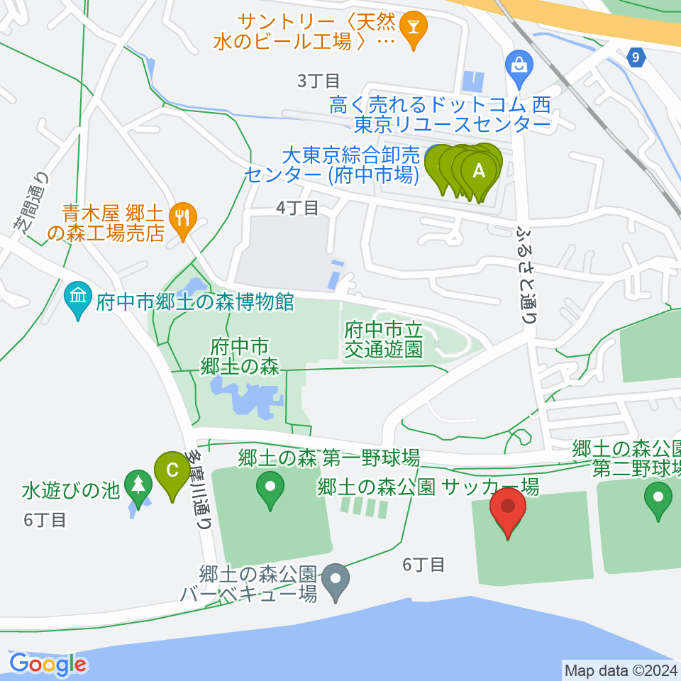 郷土の森サッカー場周辺のファミレス・ファーストフード一覧地図