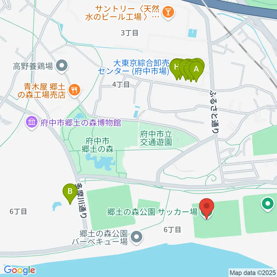 郷土の森サッカー場周辺のファミレス・ファーストフード一覧地図