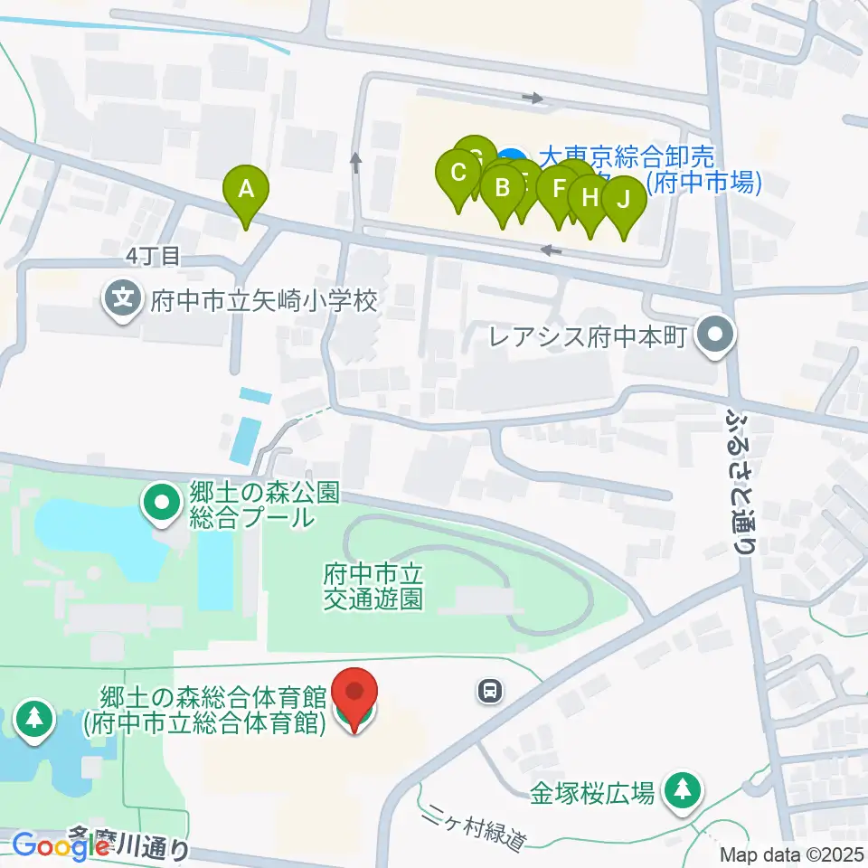 郷土の森総合体育館周辺のファミレス・ファーストフード一覧地図