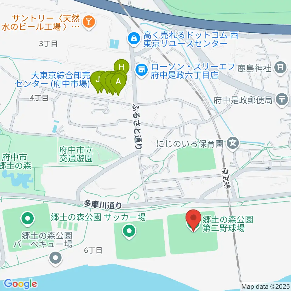 郷土の森第二野球場周辺のファミレス・ファーストフード一覧地図