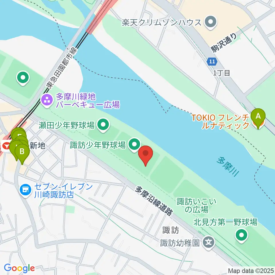 諏訪球場周辺のファミレス・ファーストフード一覧地図