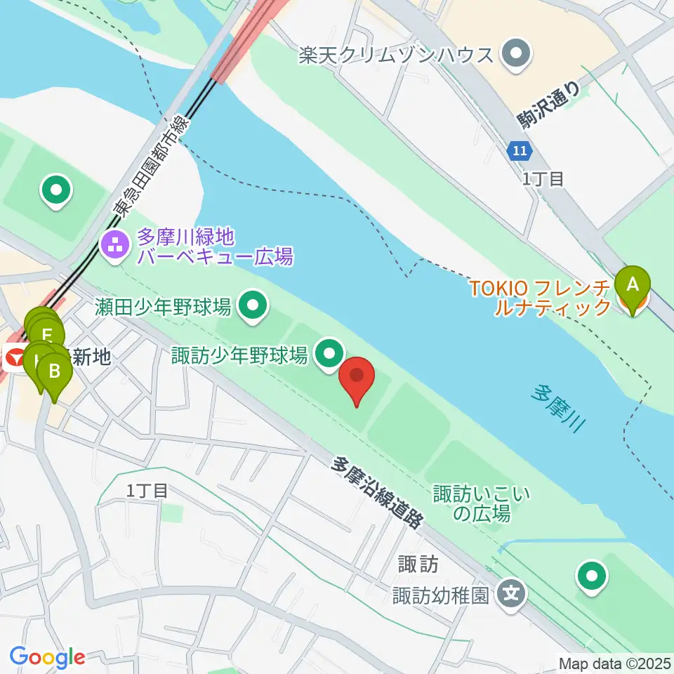 諏訪球場周辺のファミレス・ファーストフード一覧地図