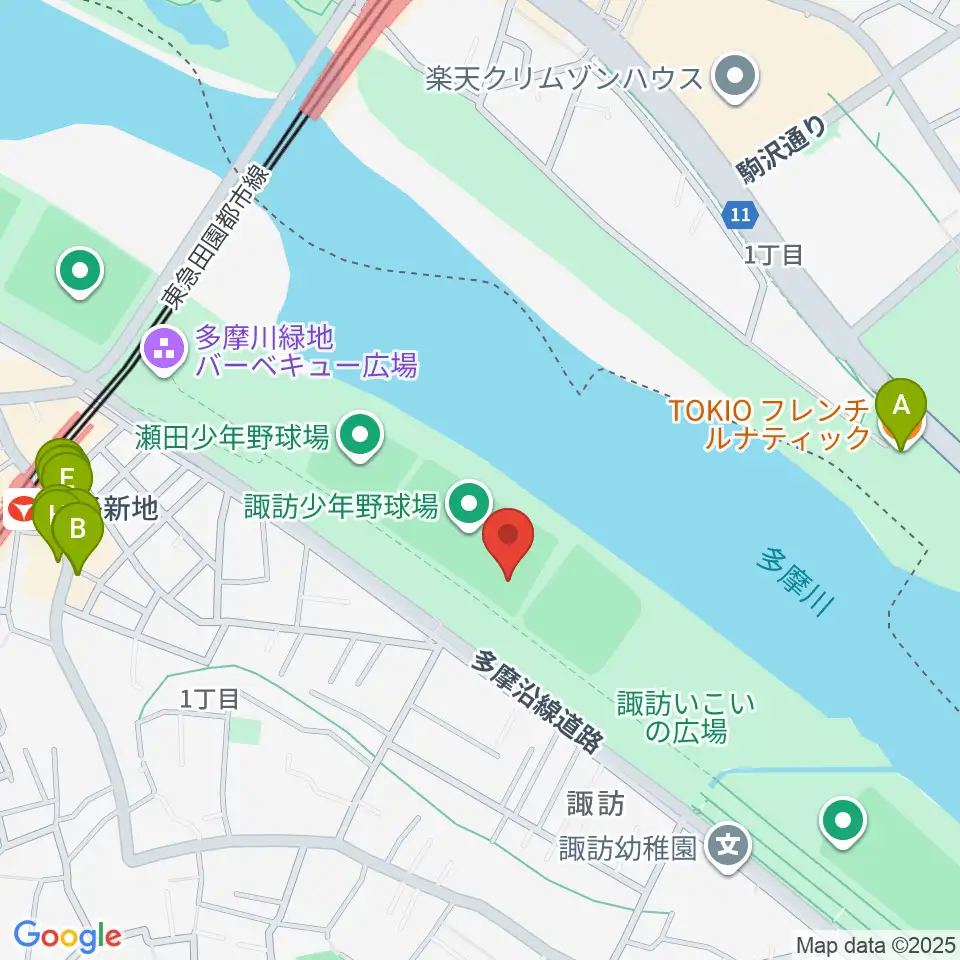 諏訪球場周辺のファミレス・ファーストフード一覧地図