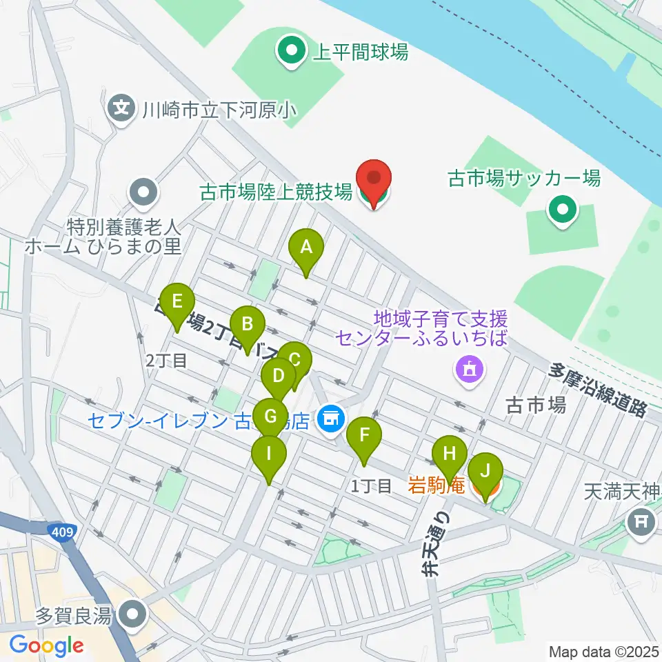 古市場陸上競技場周辺のファミレス・ファーストフード一覧地図