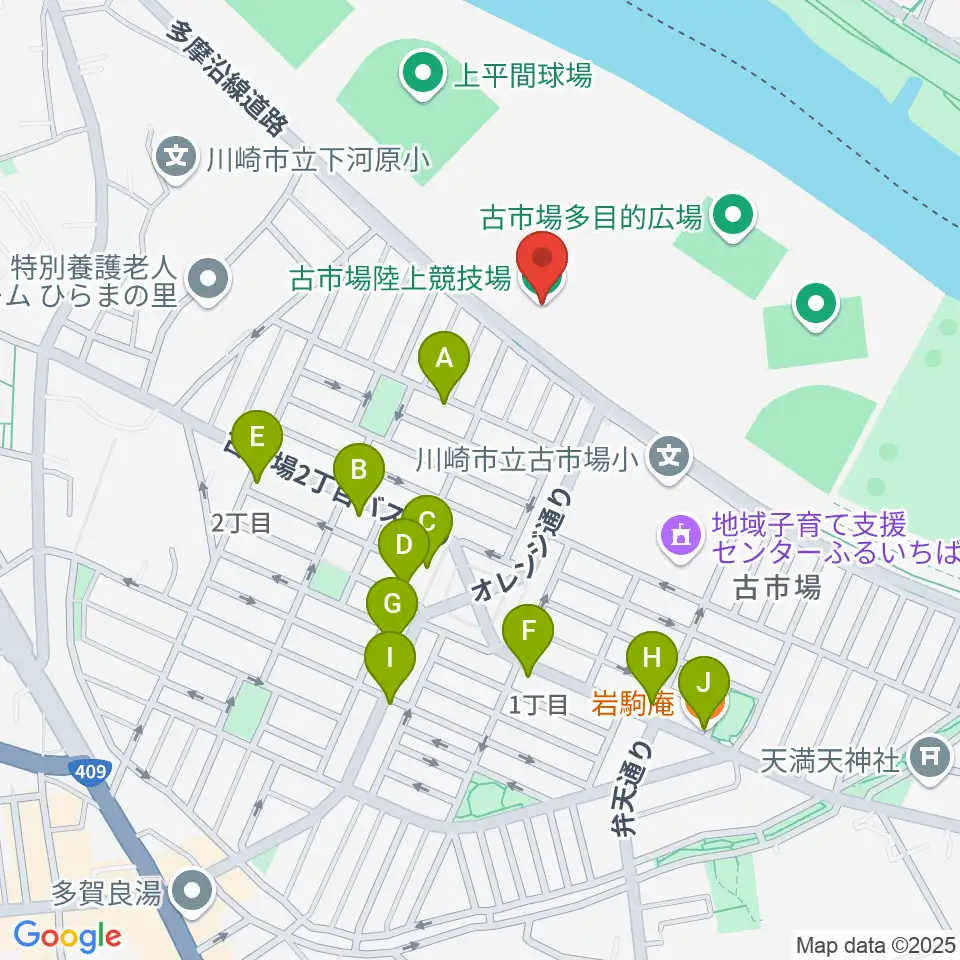 古市場陸上競技場周辺のファミレス・ファーストフード一覧地図