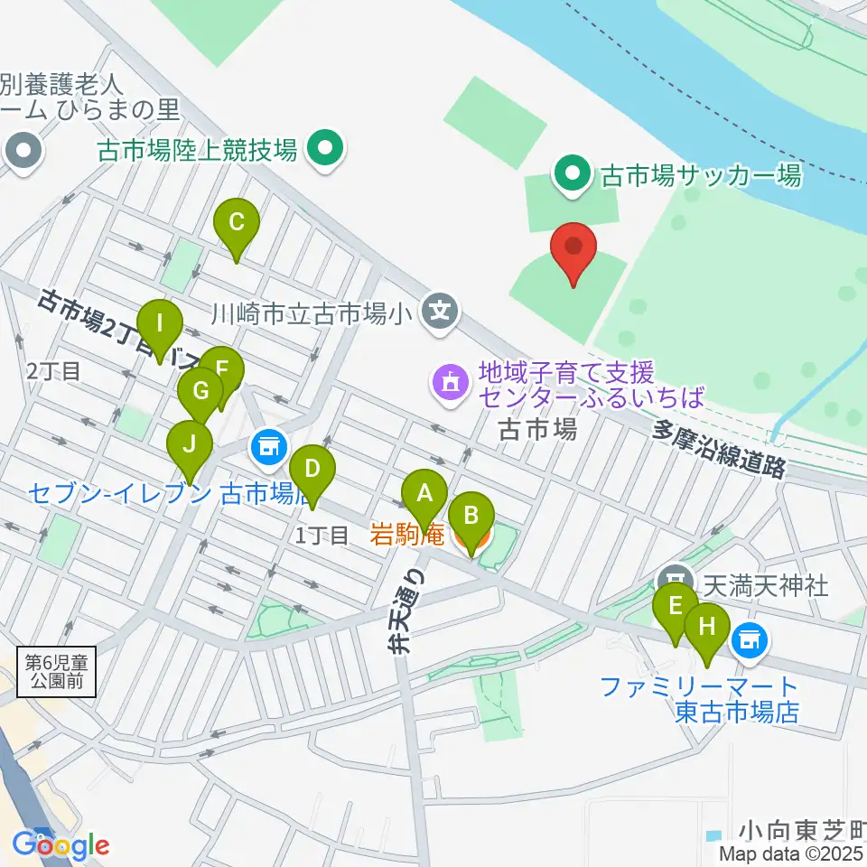 古市場野球場周辺のファミレス・ファーストフード一覧地図