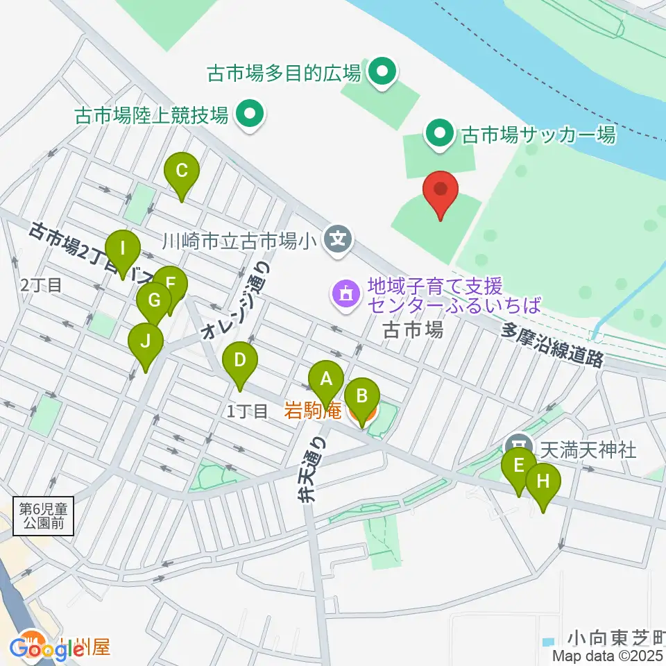 古市場野球場周辺のファミレス・ファーストフード一覧地図