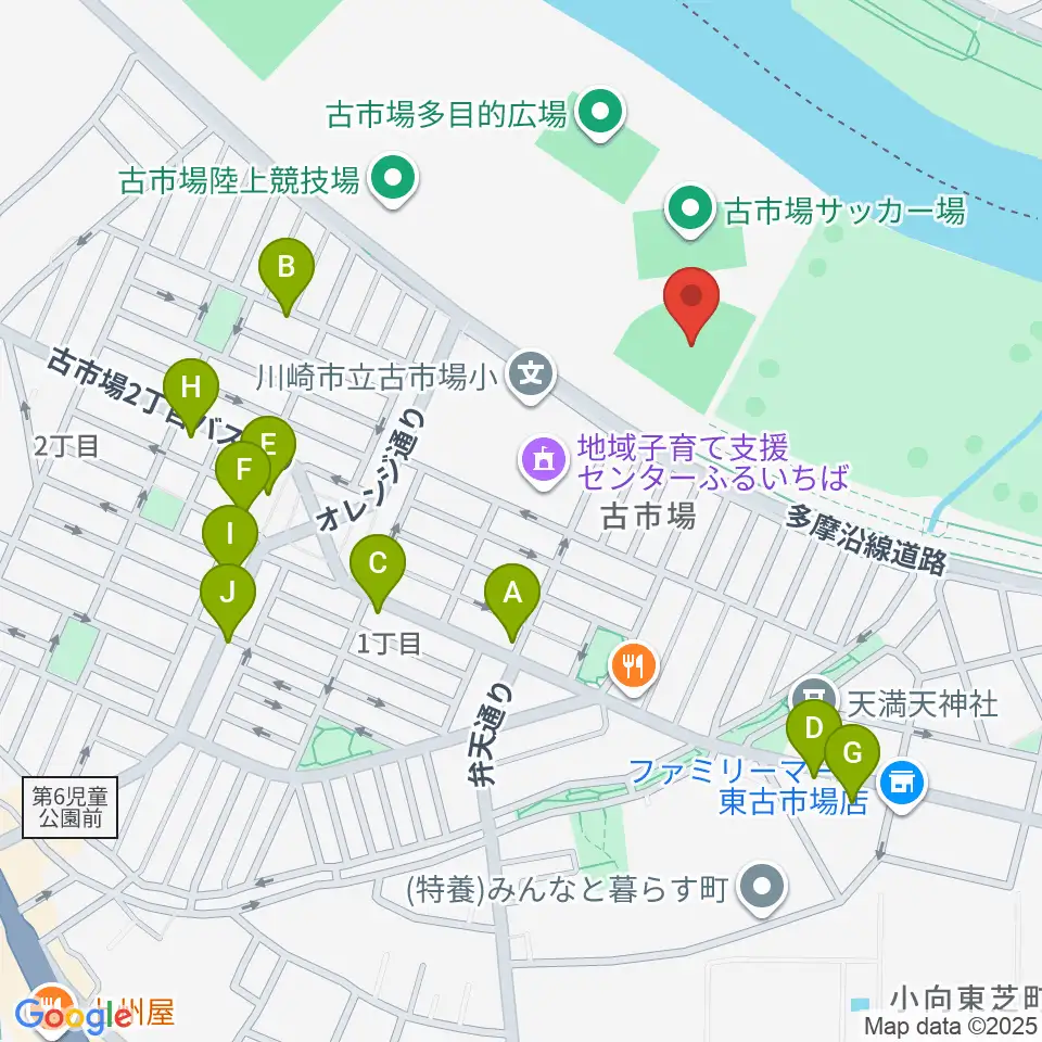 古市場野球場周辺のファミレス・ファーストフード一覧地図