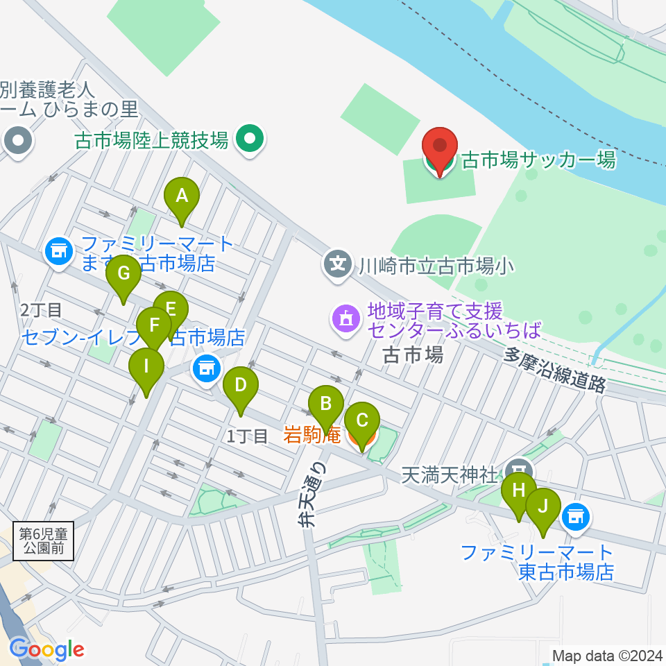 古市場サッカー場周辺のファミレス・ファーストフード一覧地図