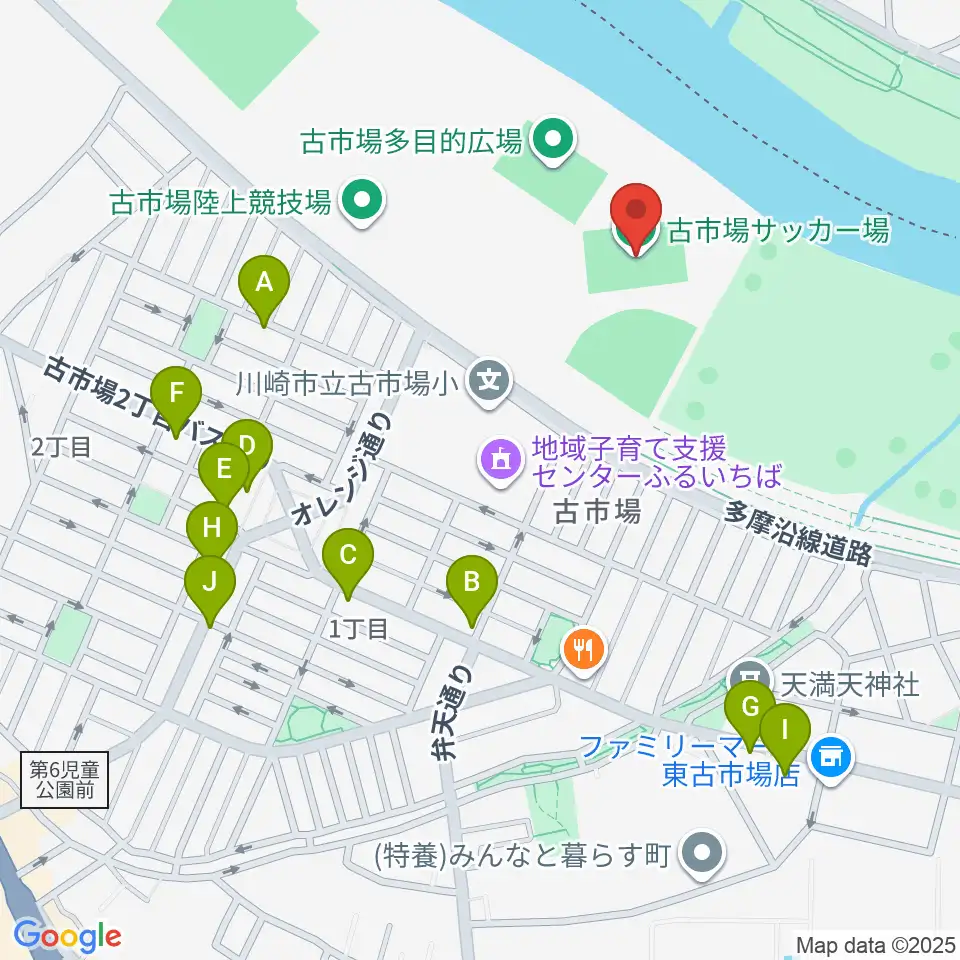 古市場サッカー場周辺のファミレス・ファーストフード一覧地図