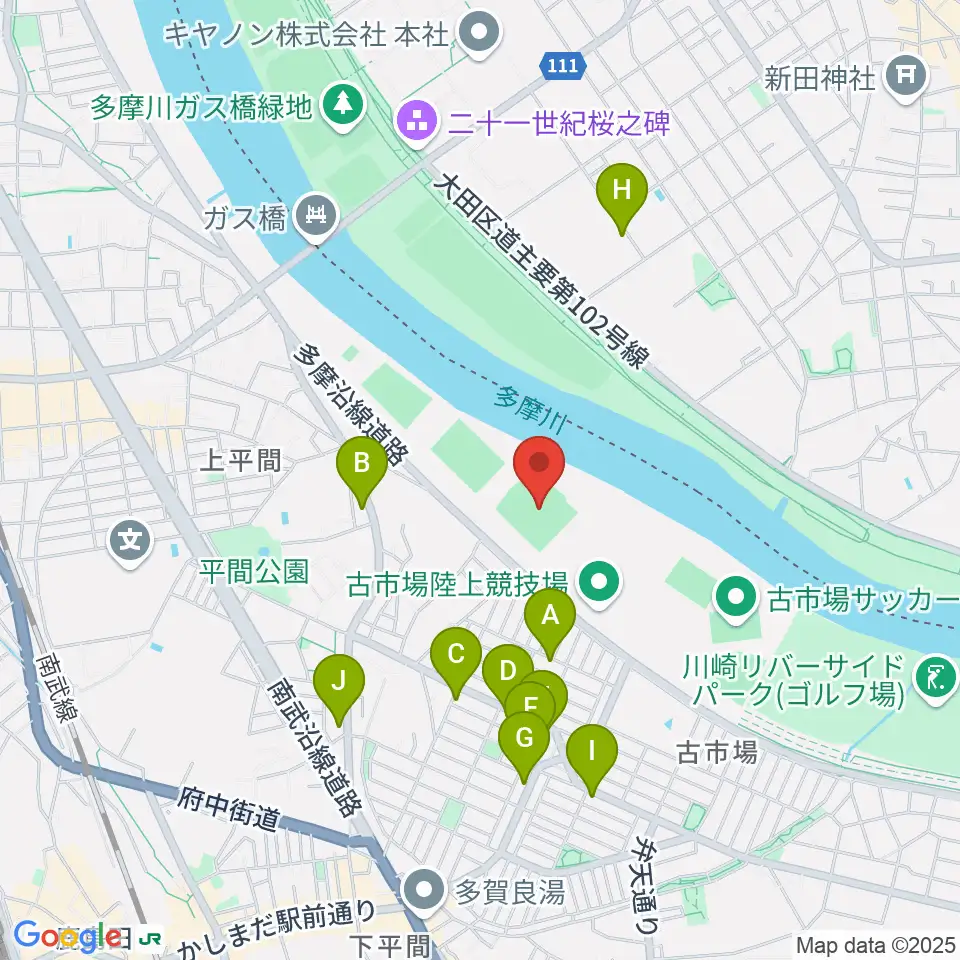 上平間球場周辺のファミレス・ファーストフード一覧地図