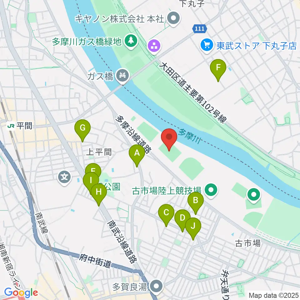 上平間サッカー場周辺のファミレス・ファーストフード一覧地図