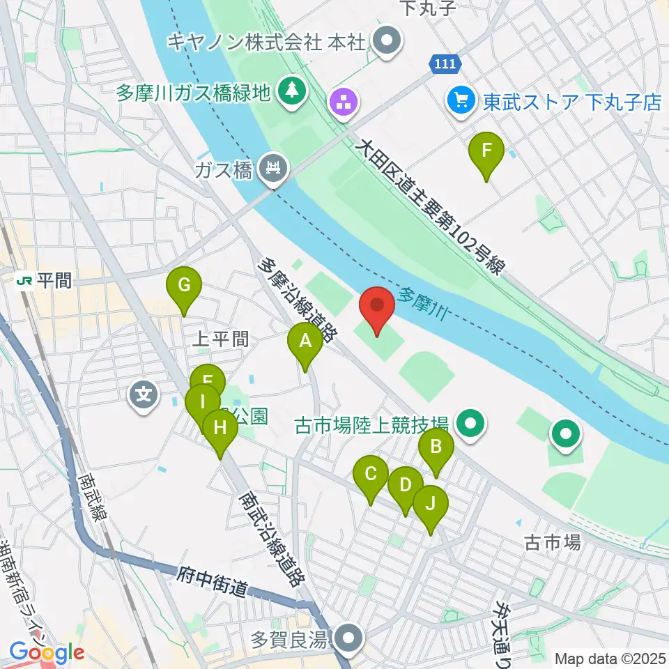 上平間サッカー場周辺のファミレス・ファーストフード一覧地図