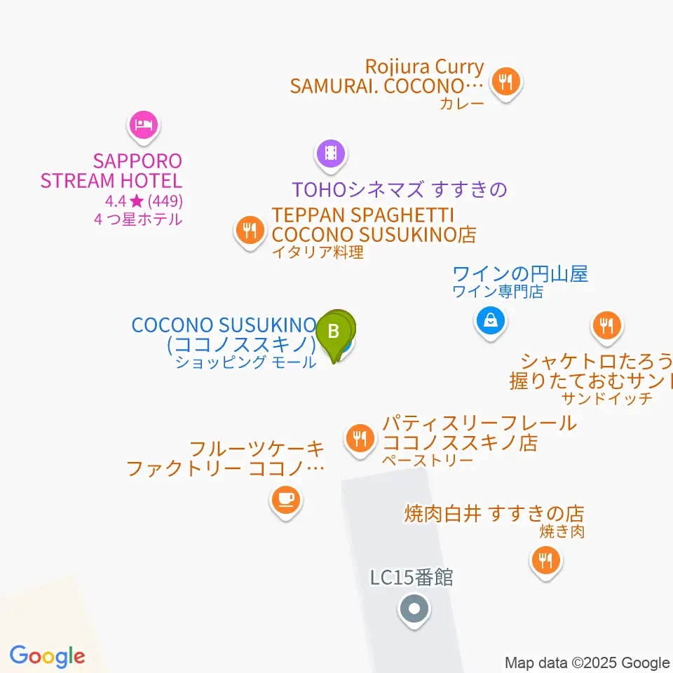 TOHOシネマズすすきの周辺のファミレス・ファーストフード一覧地図