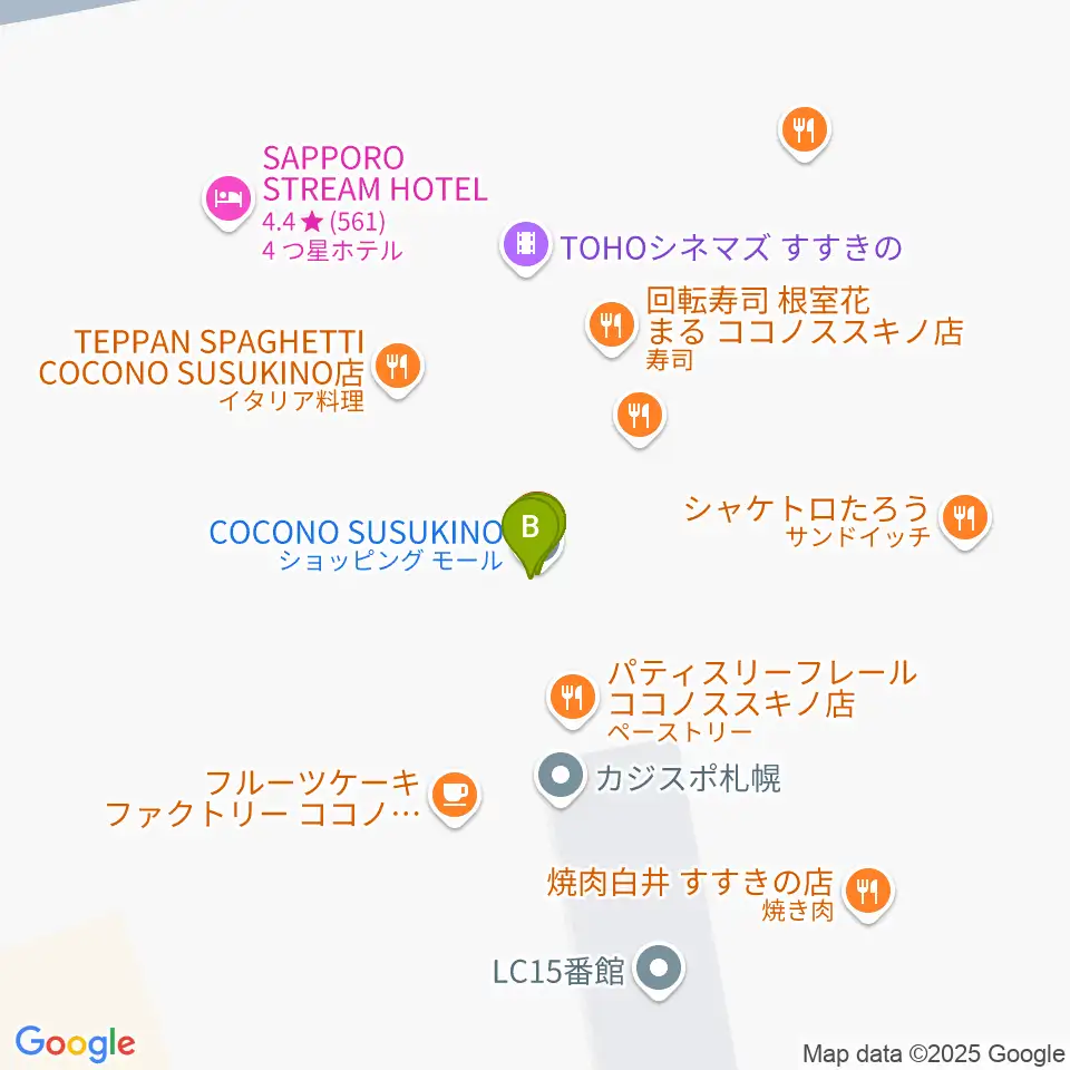 TOHOシネマズすすきの周辺のファミレス・ファーストフード一覧地図