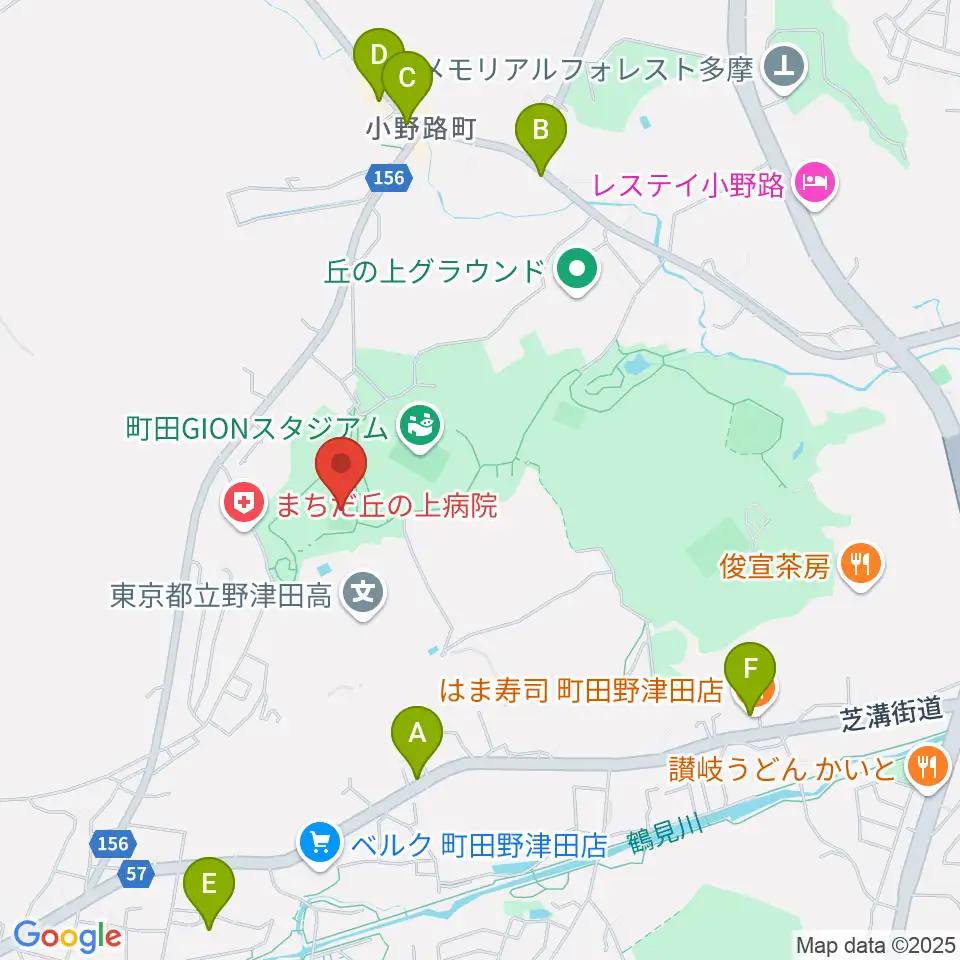 野津田公園多目的広場周辺のファミレス・ファーストフード一覧地図