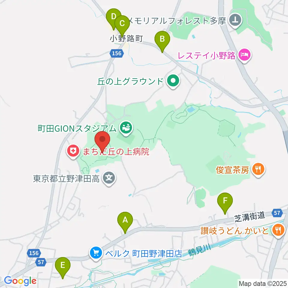 野津田公園多目的広場周辺のファミレス・ファーストフード一覧地図