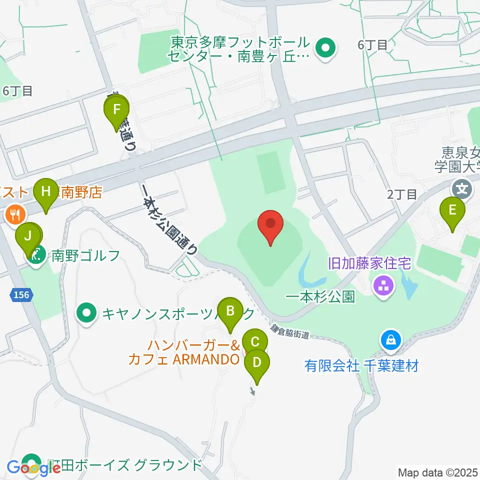新日本物流スタジアム多摩周辺のファミレス・ファーストフード一覧地図