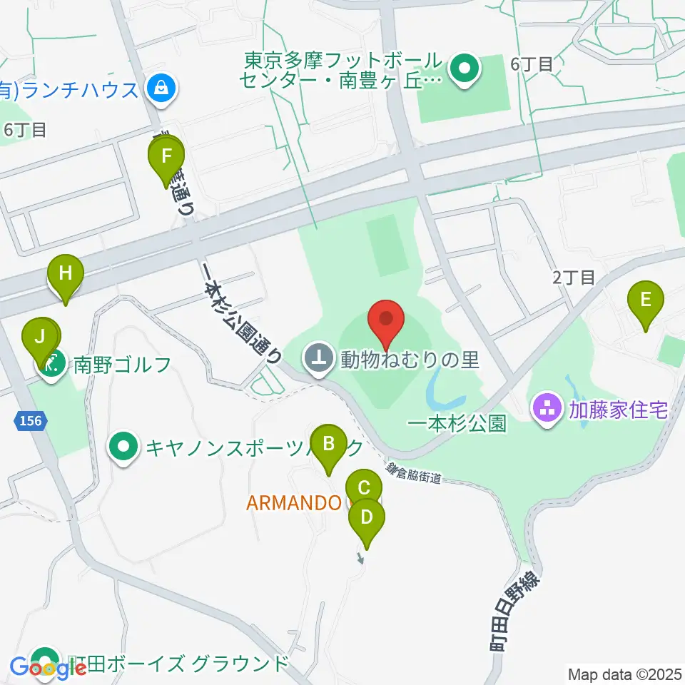 新日本物流スタジアム多摩周辺のファミレス・ファーストフード一覧地図