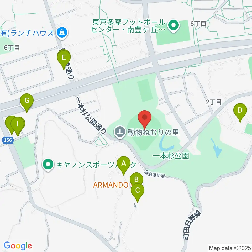 新日本物流スタジアム多摩周辺のファミレス・ファーストフード一覧地図