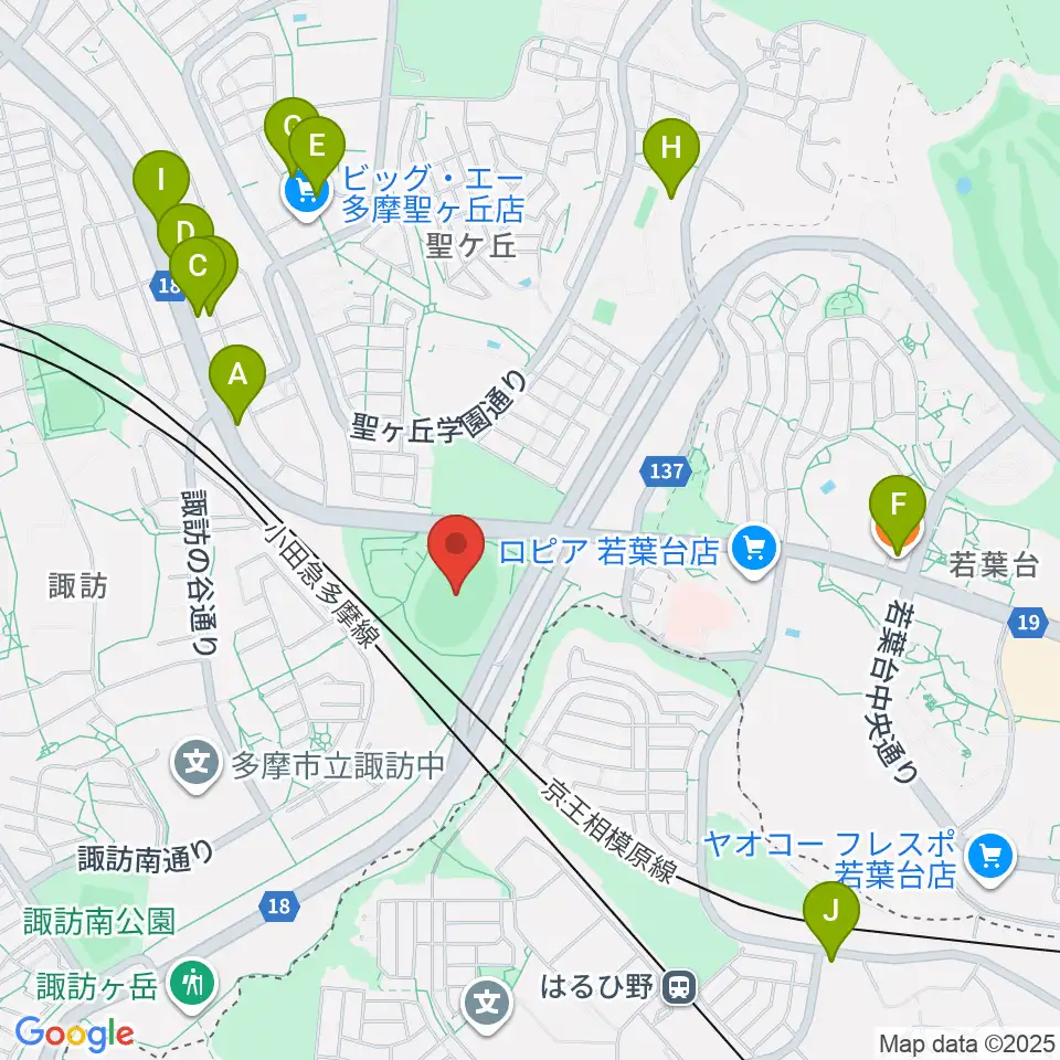 多摩市立陸上競技場周辺のファミレス・ファーストフード一覧地図