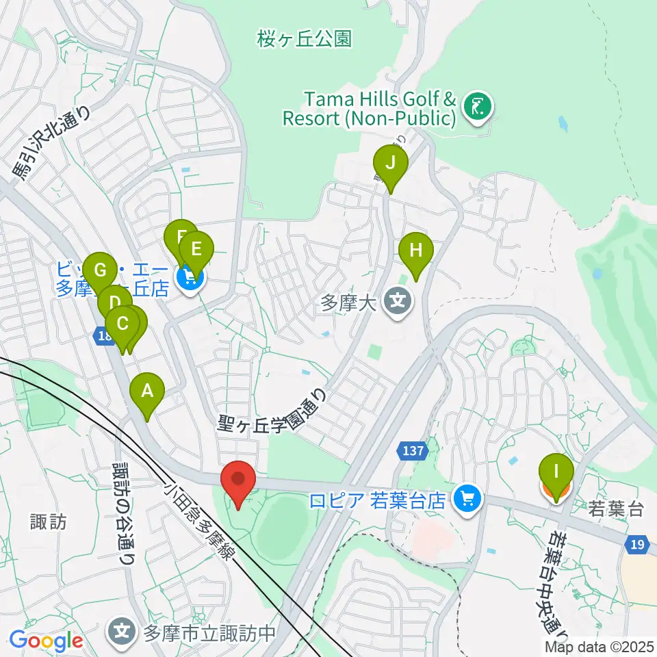 多摩市立武道館周辺のファミレス・ファーストフード一覧地図