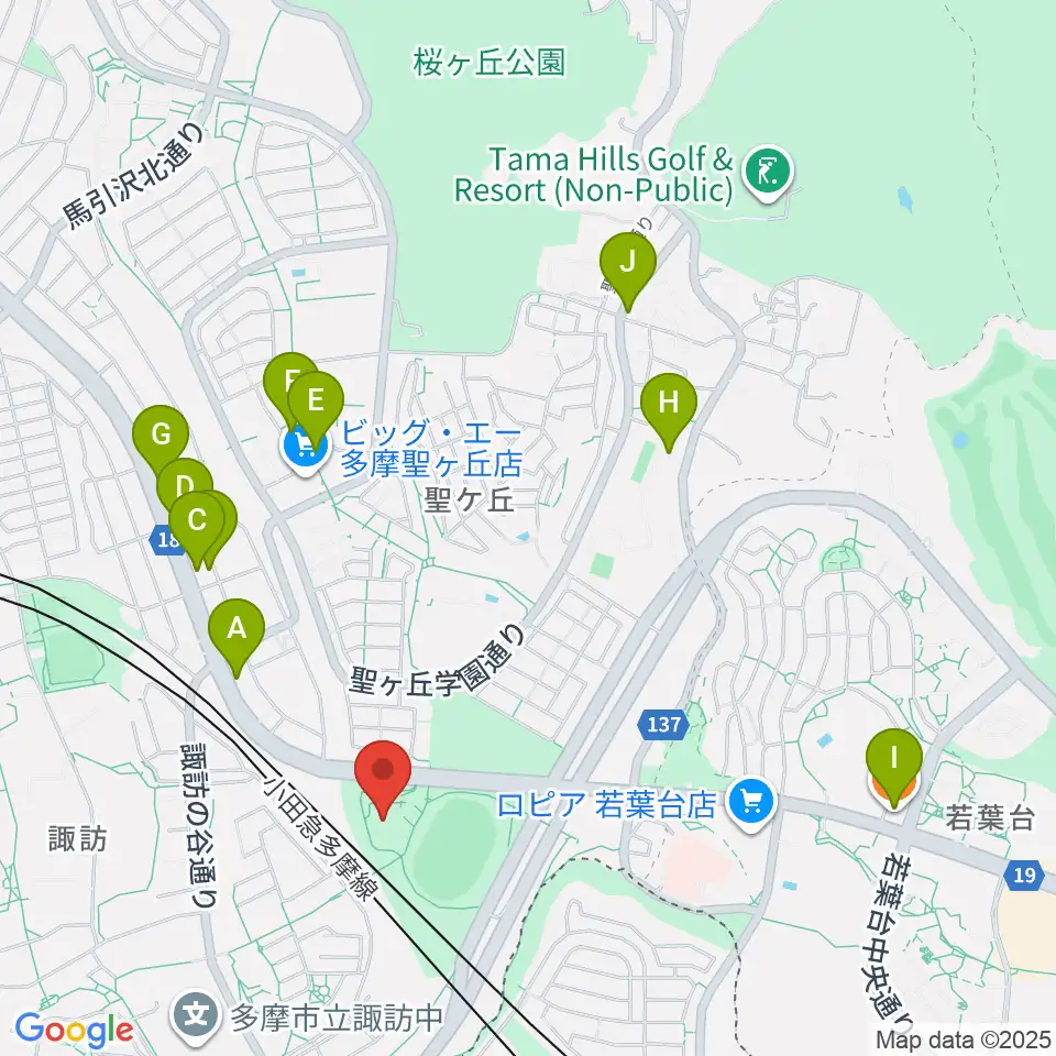 多摩市立武道館周辺のファミレス・ファーストフード一覧地図