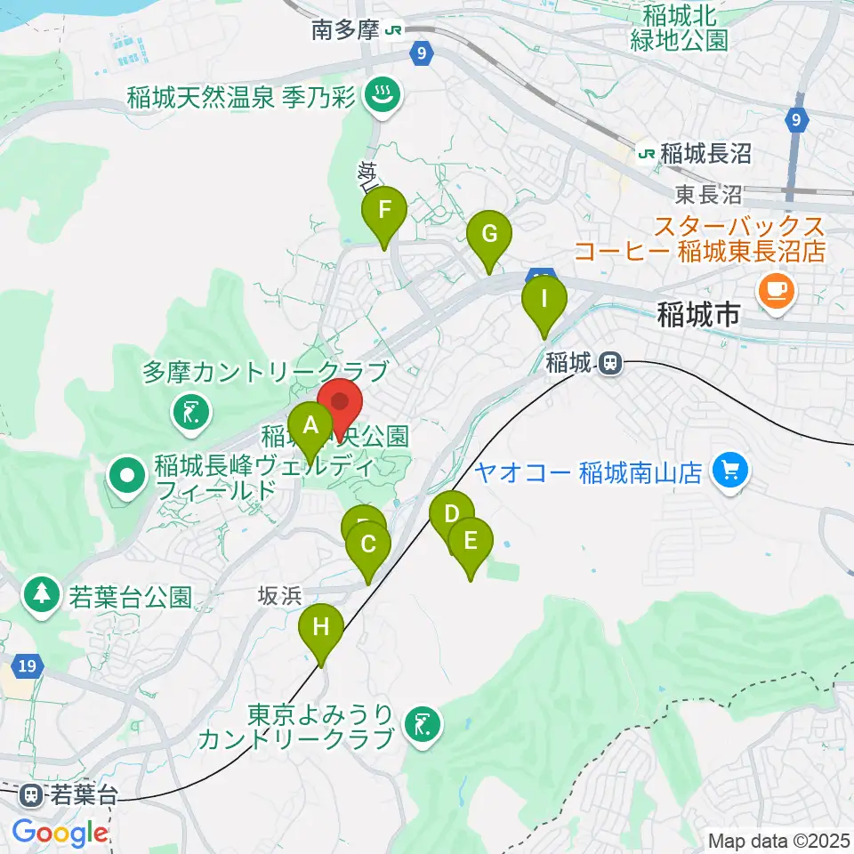稲城中央公園総合グラウンド周辺のファミレス・ファーストフード一覧地図